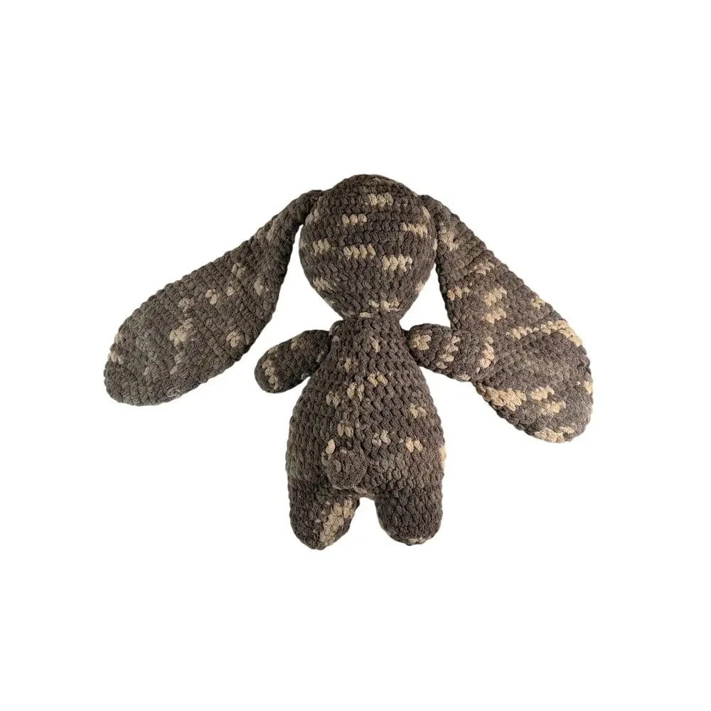 Handmade Crochet Bunny Plush Long Floppy Ears Grey Cream Chenille Amigurumi Toy